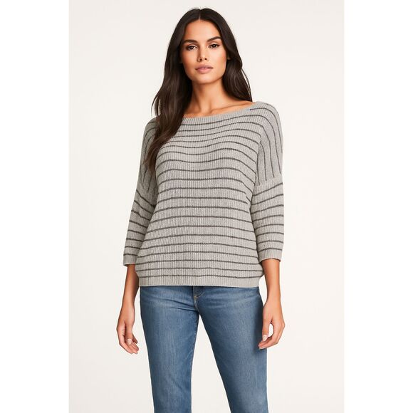 LOFT GRAY SHADES STRIPED CAREER CASUAL OVERSIZED CLASSIC SWEATER SIZE: L NEW - Picture 1 of 4